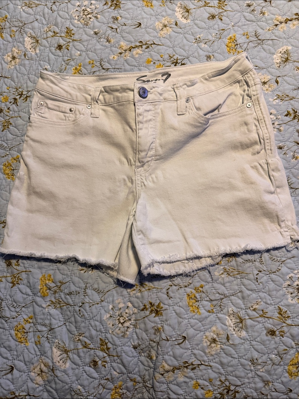 Seven7 Cream Denim Cutoff Shorts